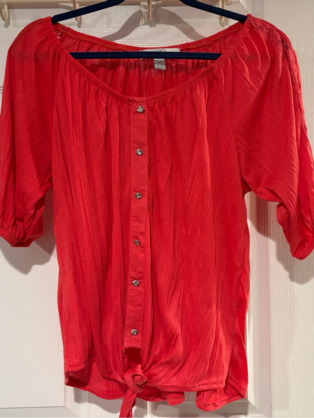 French Laundry Red Button-Front Peasant Blouse